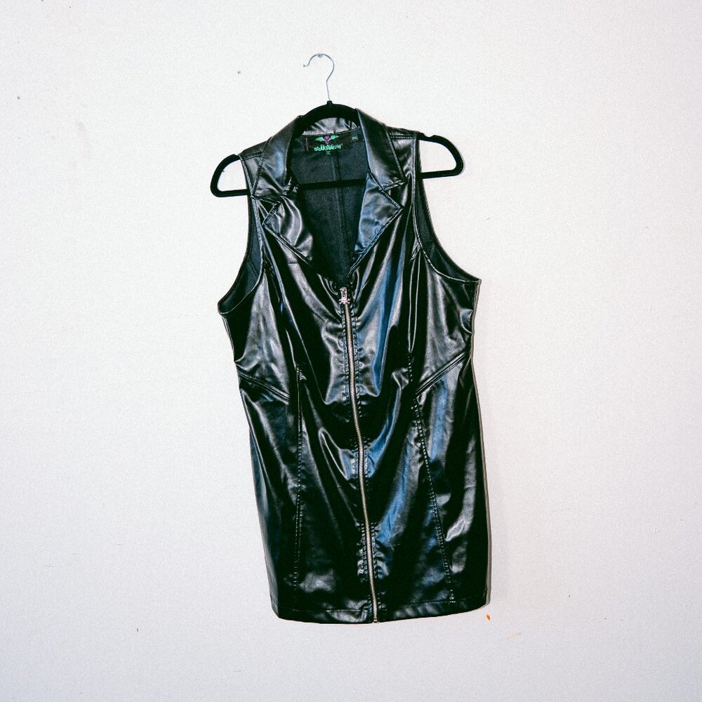 Vintage Late 90s/Y2K Tripp NYC Black Vegan Faux Leather Zip-Front Dress – XXL